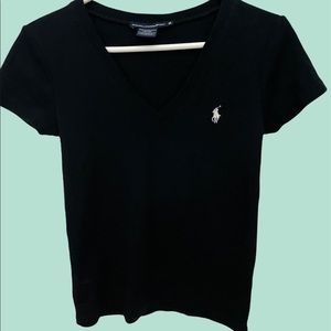 ralph lauren sport black short sleeve shirt with white pony logo